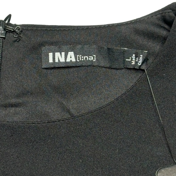 Ina Black Cocktail Party Evening Dress Sheer Bell Sleeve Details Size L - Picture 13 of 15